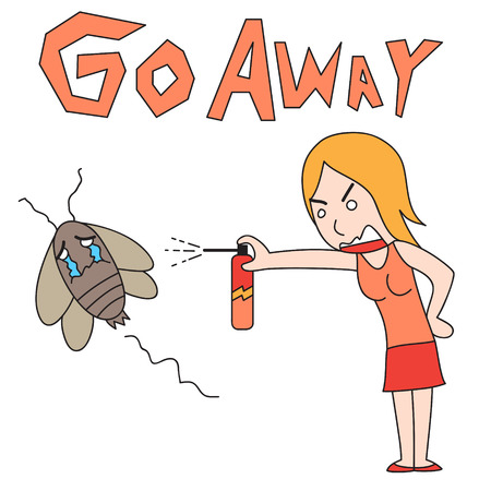 vector cartoon character woman drive out cockroachのイラスト素材
