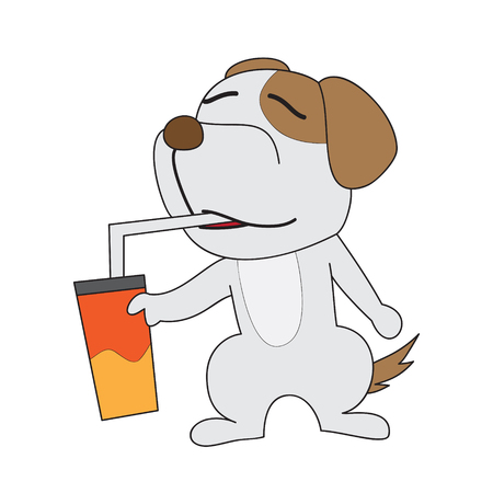 vector cartoon character dog cold drinkのイラスト素材