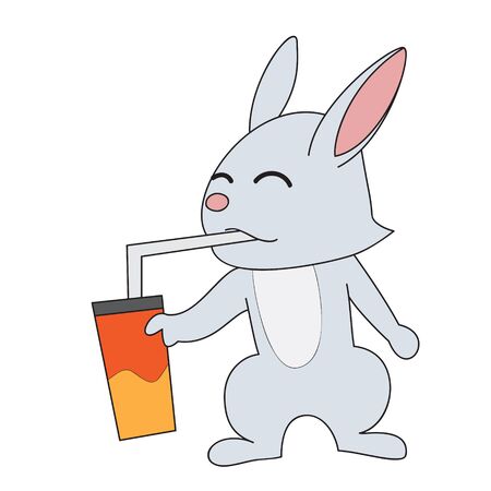 vector cartoon character rabbit cold drinkのイラスト素材