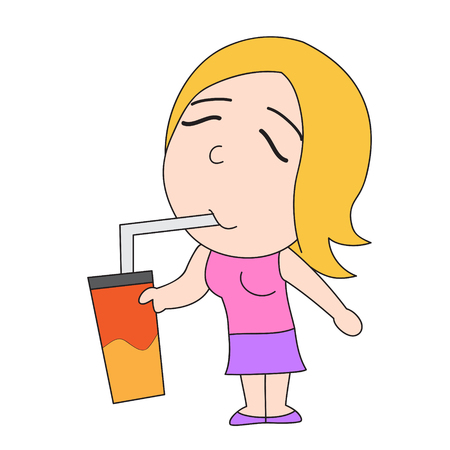 vector cartoon character woman cold drinkのイラスト素材