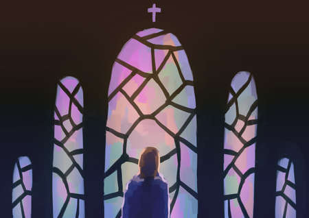illustration digital painting churchの写真素材