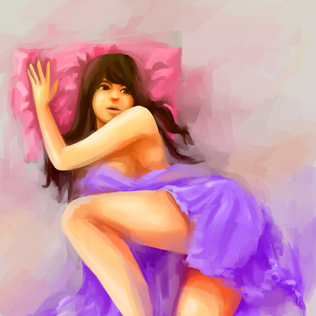 woman painting sexy blanketの写真素材