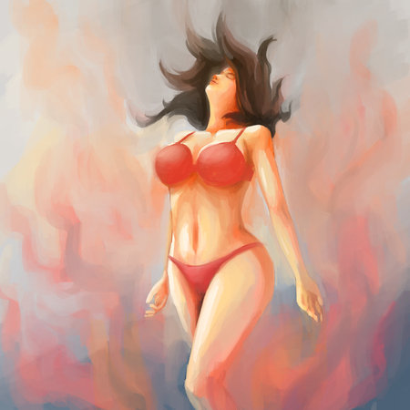 woman painting bikini sexyの写真素材