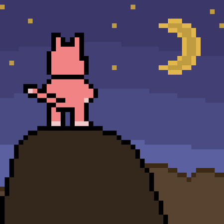 vector pixel art mountain night catのイラスト素材