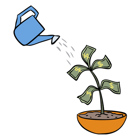 Vector cartoon watering money isolatedのイラスト素材
