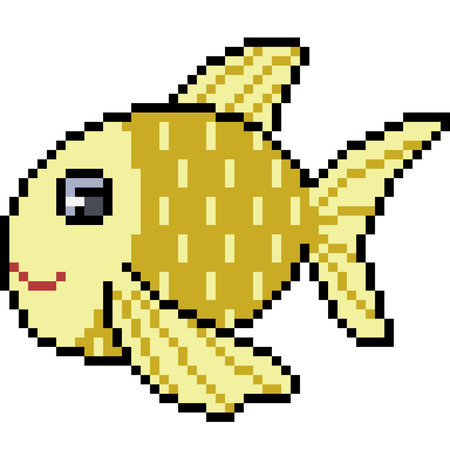 vector pixel art fish isolatedのイラスト素材