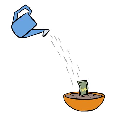 vector cartoon watering money isolatedのイラスト素材