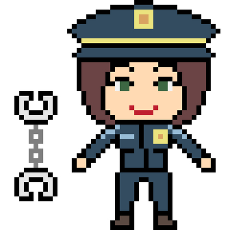 vector pixel art cartoon female cop isolatedのイラスト素材