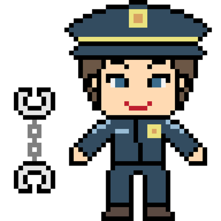 vector pixel art cartoon policeman isolatedのイラスト素材