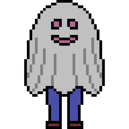 vector pixel art cartoon blanket ghost isolatedのイラスト素材
