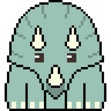 vector pixel art cartoon triceratops isolatedのイラスト素材