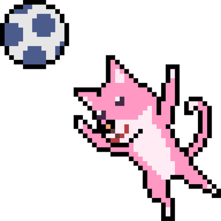 vector pixel art cat play ball isolatedのイラスト素材