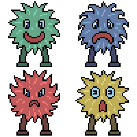 vector pixel art set monster isolatedのイラスト素材
