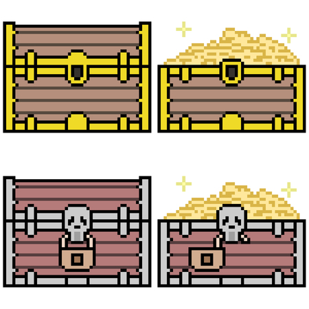 vector pixel art set treasure isolatedのイラスト素材