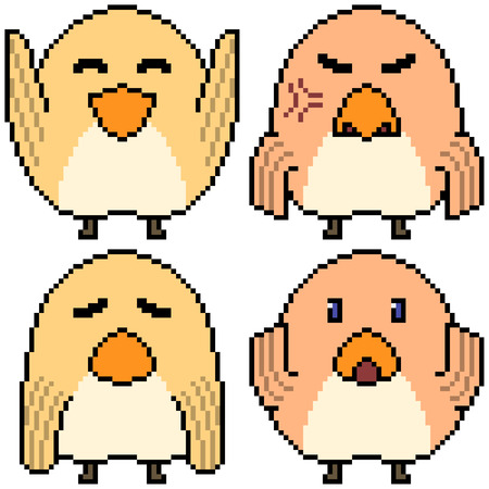 vector pixel art set chicken isolatedのイラスト素材