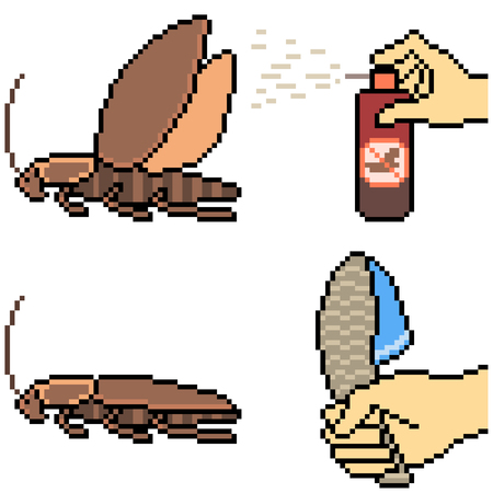 vector pixel art set cockroach isolatedのイラスト素材