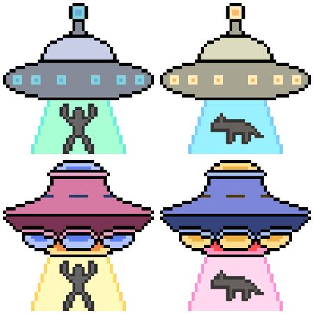 vector pixel art set ufo isolatedのイラスト素材