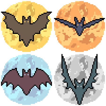 vector pixel art bat night setのイラスト素材
