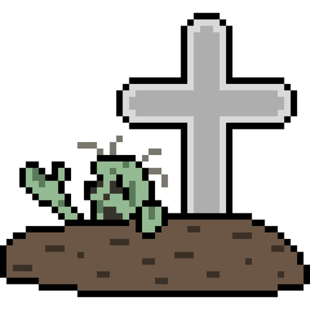 vector pixel art grave isolatedのイラスト素材