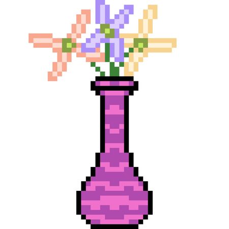 Pixel art flower pot isolatedのイラスト素材