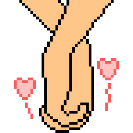 vector pixel art hand sign couple isolatedのイラスト素材