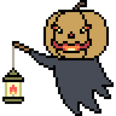 vector pixel art pumpkin lantern isolatedのイラスト素材