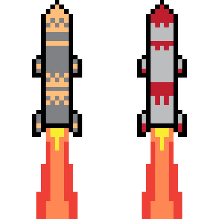 vector pixel art missile isolatedのイラスト素材