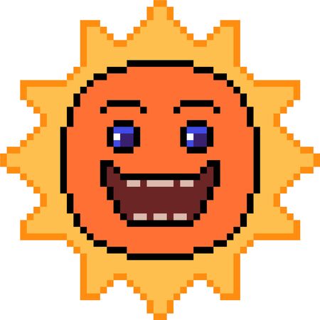vector pixel art sun smile isolatedのイラスト素材