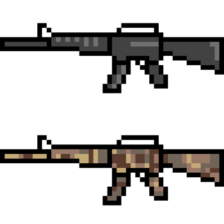A vector pixel art assault rifle isolated on white background.のイラスト素材