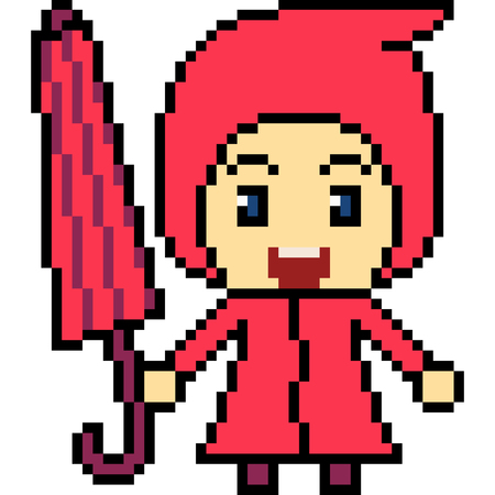 vector pixel art rain coat kid isolatedのイラスト素材