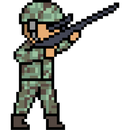 vector pixel art soldier shot isolatedのイラスト素材