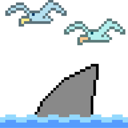 Vector pixel art shark bird on white background.のイラスト素材