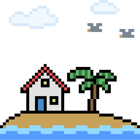 vector pixel art island home isolatedのイラスト素材