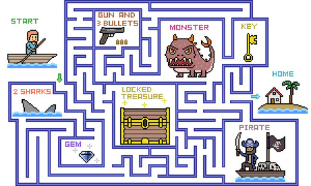 Vector pixel art maze top adventure game scene, vector illustration.のイラスト素材