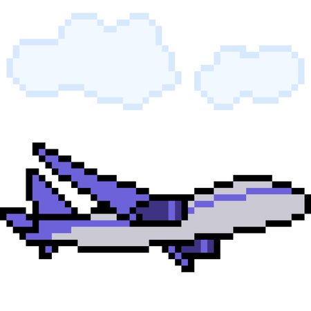 vector pixel art airplane isolatedのイラスト素材