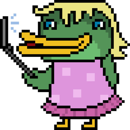 vector pixel art duck selfie isolatedのイラスト素材