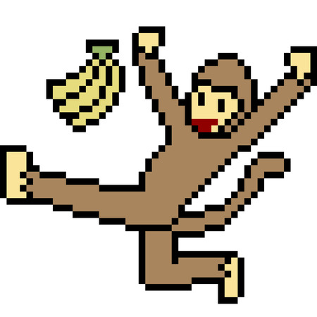 vector pixel art monkey banana isolatedのイラスト素材