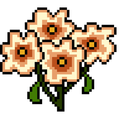 vector pixel art flower isolatedのイラスト素材