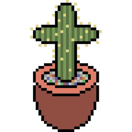 Vector pixel art cactus pot isolatedのイラスト素材