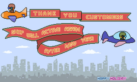 vector pixel art with thank you plane scene