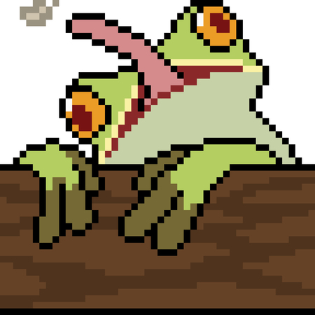 Vector pixel art frog eat bug isolatedのイラスト素材
