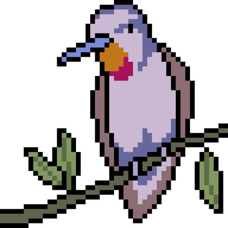 Vector pixel art bird stand branch isolatedのイラスト素材