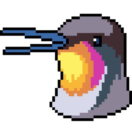 Vector pixel art bird head isolatedのイラスト素材