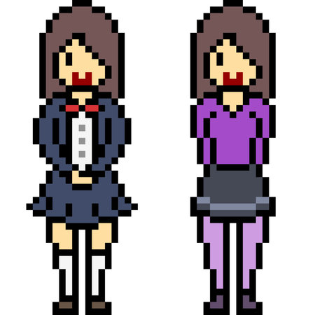 vector pixel art high school girl isolatedのイラスト素材