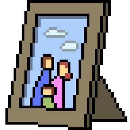 Pixel art family pictureのイラスト素材