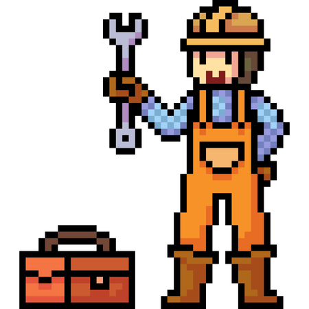 vector pixel art mechanic isolatedのイラスト素材