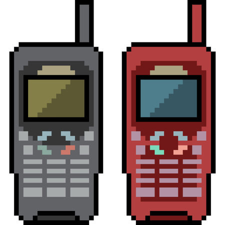 Vector pixel art old mobile phone isolatedのイラスト素材