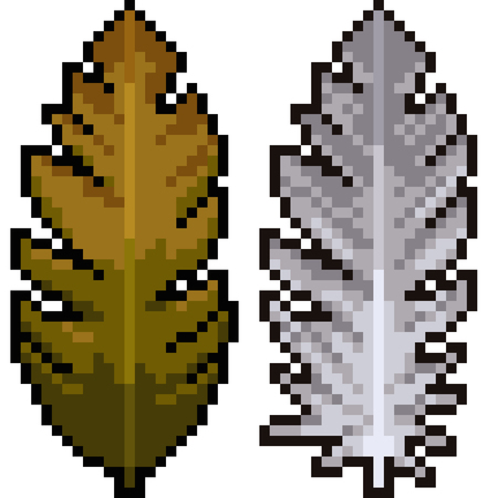 vector pixel art leaf feather isolatedのイラスト素材