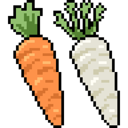 vector pixel art carrot radish isolated cartoonのイラスト素材