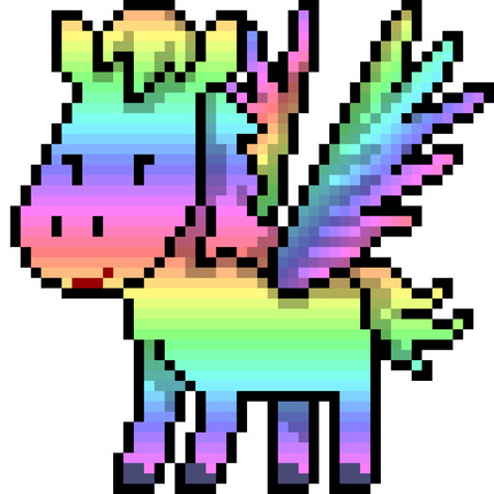 vector pixel art pegasus rainbow isolated cartoonのイラスト素材